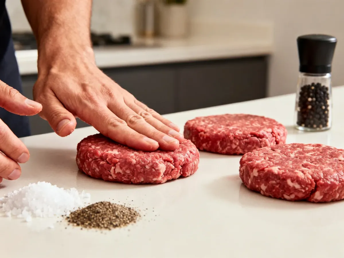 Formowanie surowych kotletów burgerowych z wołowiny
